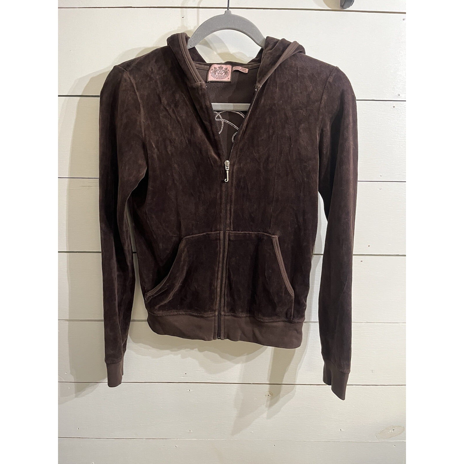 Y2k 90's Vintage Juicy Couture Hoodie Dark Brown Terry Women's Medium